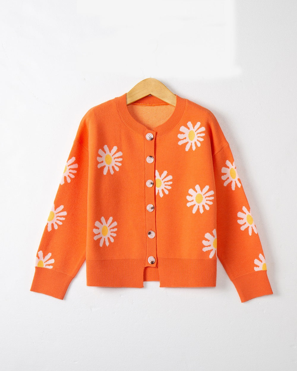 Damen modische Strickjacke mit floralem Muster und kurzen Ärmeln EB