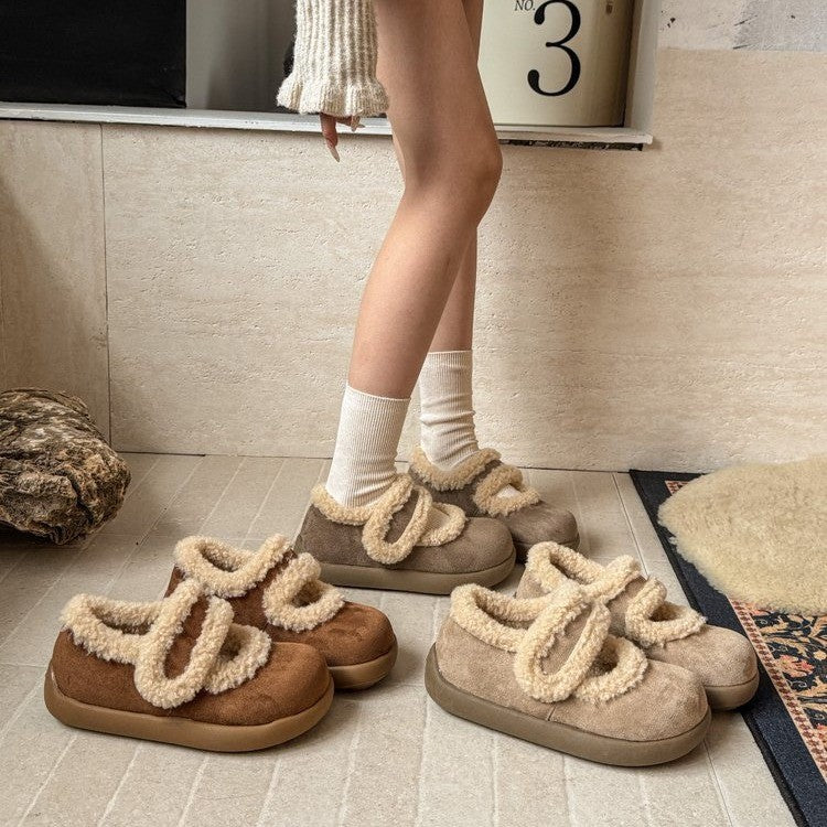 Damen Kuschelige Hausschuhe mit warmem Futter und verstellbarem Riemen EB