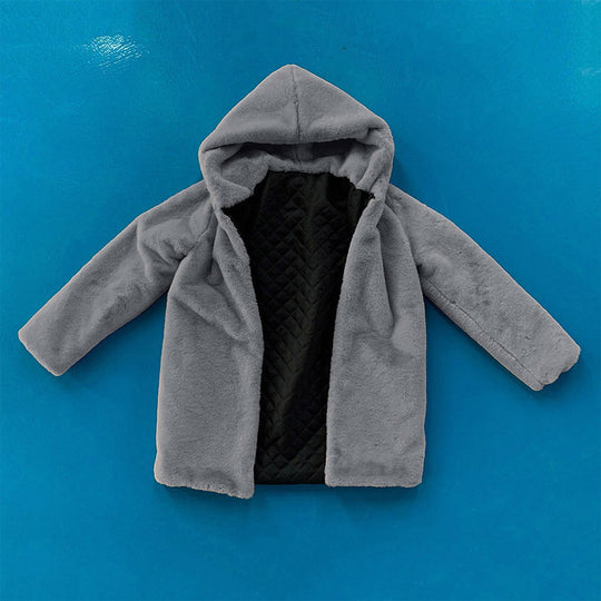 Damen Flauschige Kapuzenjacke aus Kunstfell mit dekorativem Schnitt EB
