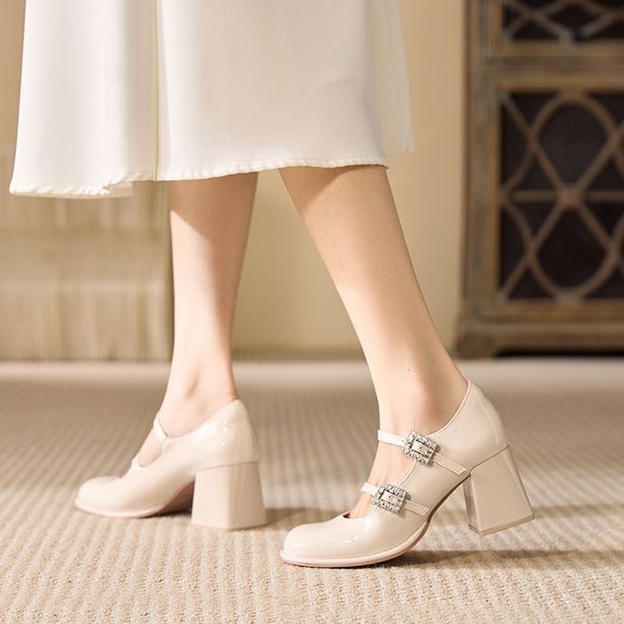 Damen elegante Mary Jane Pumps mit funkelnden Schnallen EB