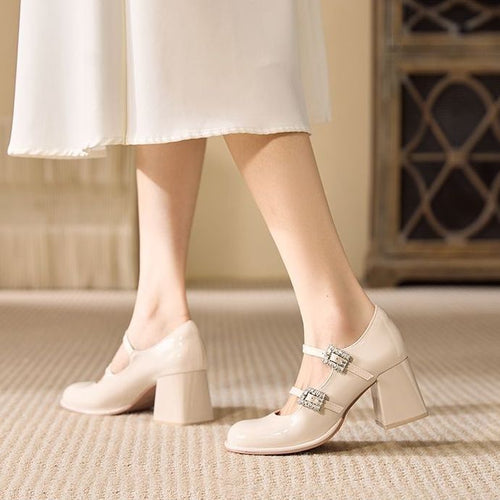 Damen elegante Mary Jane Pumps mit funkelnden Schnallen EB
