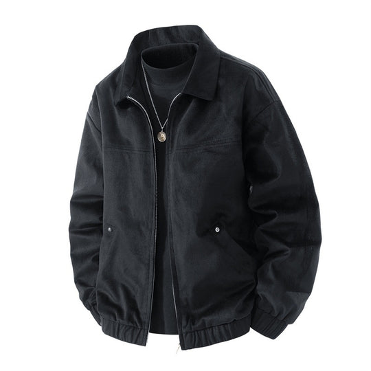 Herren leichte Harringtonjacke im Veloursleder‑Look mit Hemdkragen, durchgehendem Reißverschluss und elastischem Saum EB