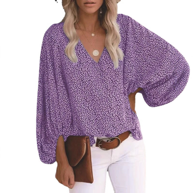 Damen Bluse mit weiten Ärmeln und floralem Muster EB