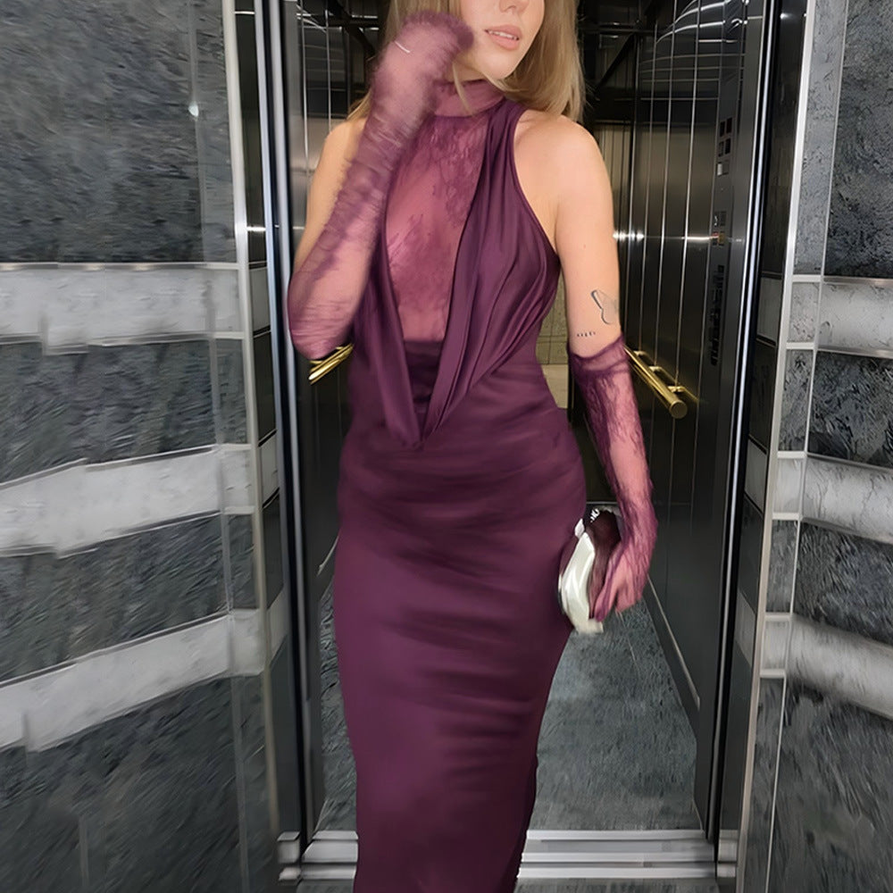 Damen elegantes Abendkleid mit Spitzenakzenten EB
