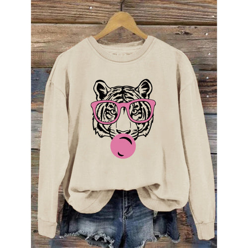 Damen Sweatshirt mit kreativem Tiger-Grafikdesign EB