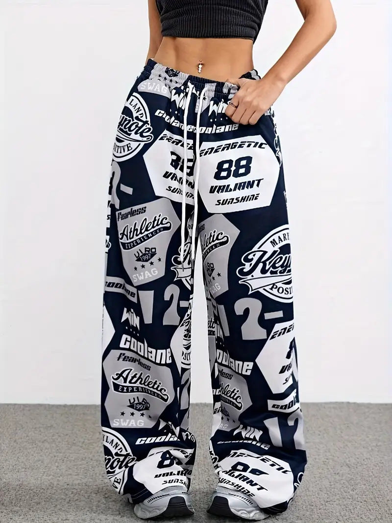 Damen Modische Freizeithose mit auffälligem Print und elastischem Bund EB