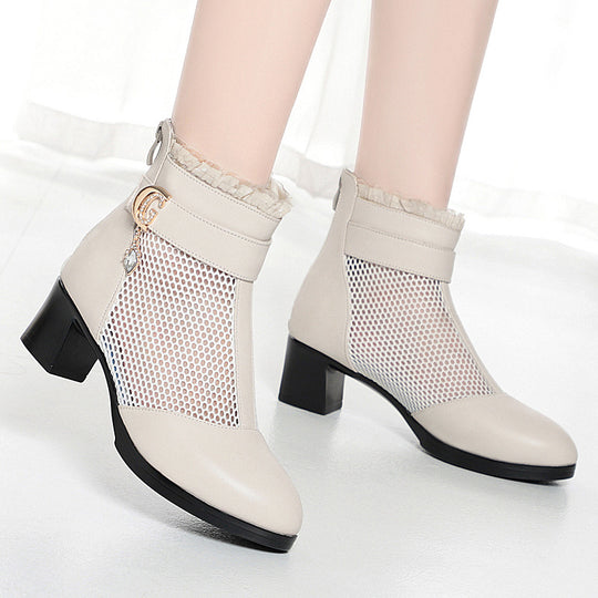 Damen Elegante Stiefeletten mit modischen Netzdetails und verziertem Riemen EB