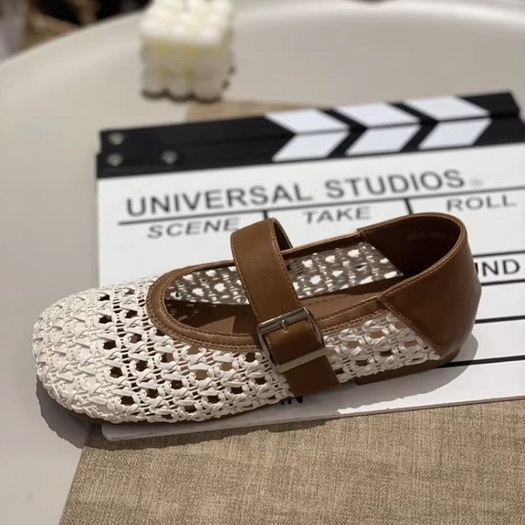 Damen Mary Jane Schuhe mit filigranem Geflecht und verstellbarem Riemen EB