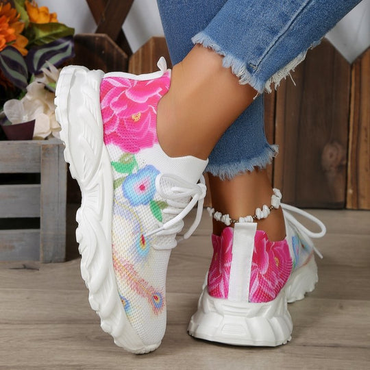Damen modische Sneakers mit floralem Design und atmungsaktiver Textiloberfläche EB