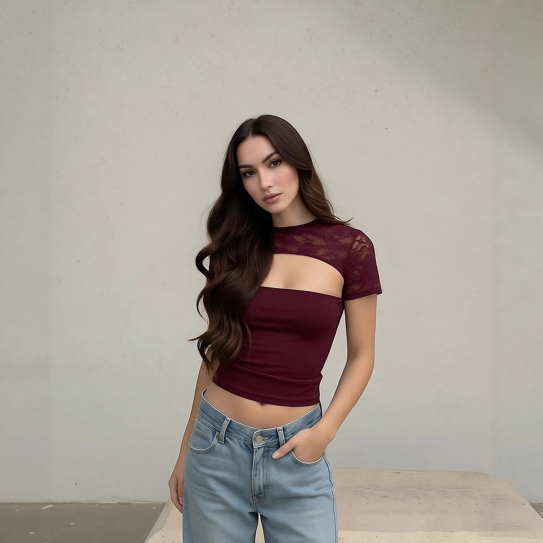 Damen Cropped Top mit Spitzenmuster und figurbetontem Schnitt EB