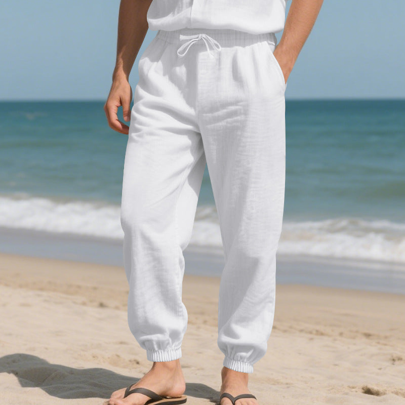 Herren Leichte Leinenoptik-Loungehose mit Tunnelzug, elastischem Knöchelabschluss & Seitentaschen EB