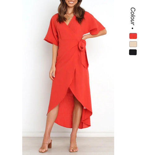 Damen Wickelkleid mit elegantem V-Ausschnitt und modischem Taillengürtel EB