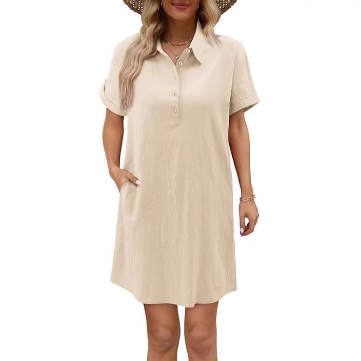 Damen lässiges Hemdkleid mit Knopfleiste und Seitentaschen EB