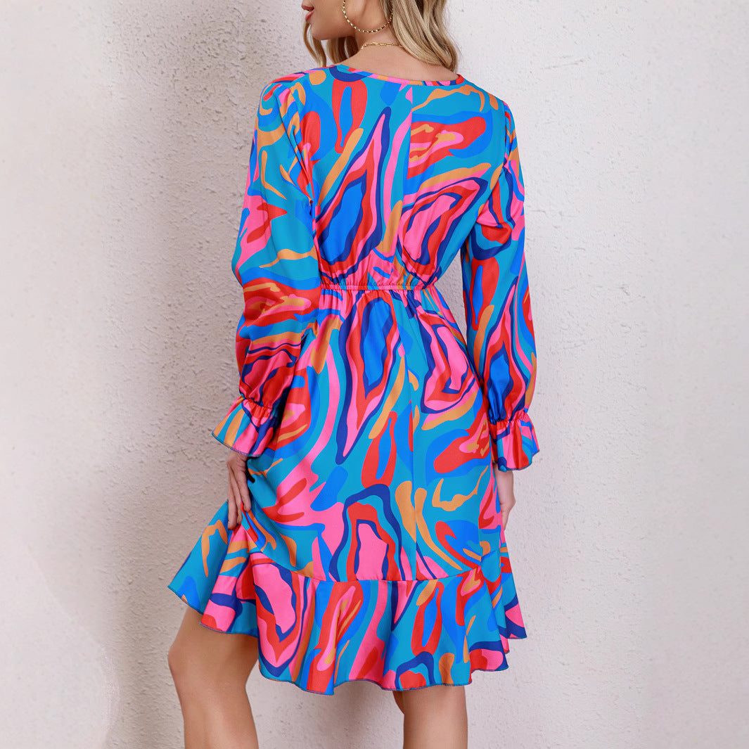 Damen Kurzes Kleid mit Wickeldesign und fröhlichem Muster EB