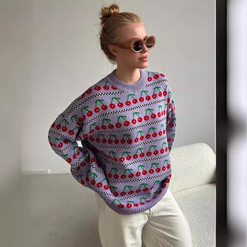 Damen Gemusterter Pullover mit fruchtigem Design EB