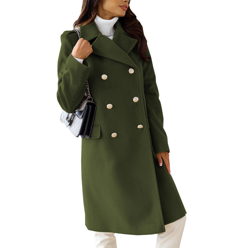 Damen Eleganter und zeitloser Wollmantel mit doppelter Knopfleiste EB