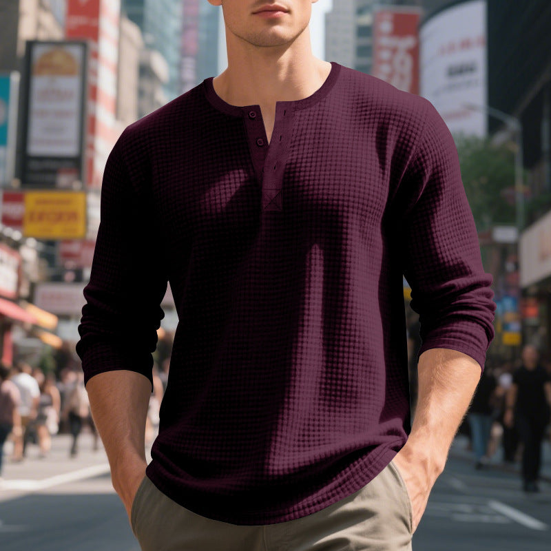 Herren nan thermoregulierendes Waffel-Thermalshirt mit Kurzknopfleiste und gerundetem Saum EB