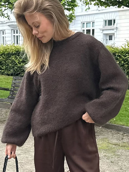 Damen stilvoller Relaxed-Fit Pullover mit voluminösen Ärmeln EB