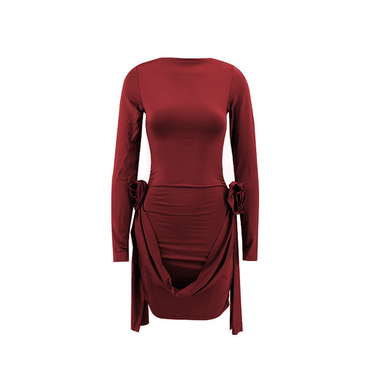 Damen figurbetontes Kleid mit Rüschendetails und langen Ärmeln EB