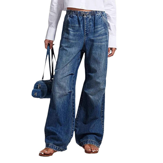 Damen weite Denim-Hose mit elastischem Bund und lässigem Design EB
