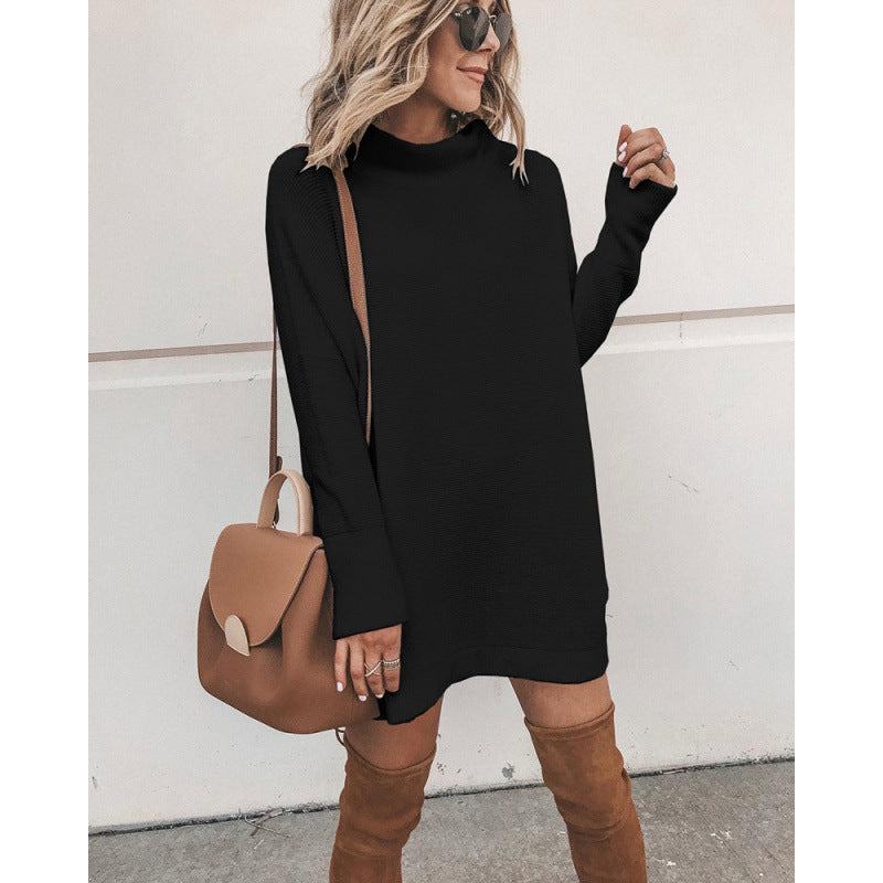 Damen Kuscheliges Oversize-Kleid mit Rollkragen und langen Ärmeln EB