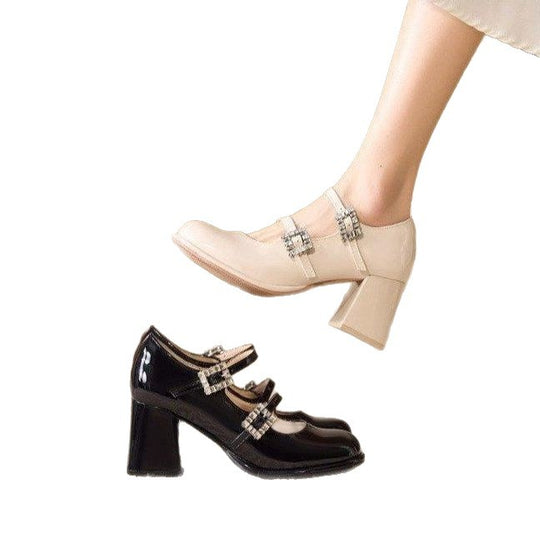 Damen elegante Mary Jane Pumps mit funkelnden Schnallen EB