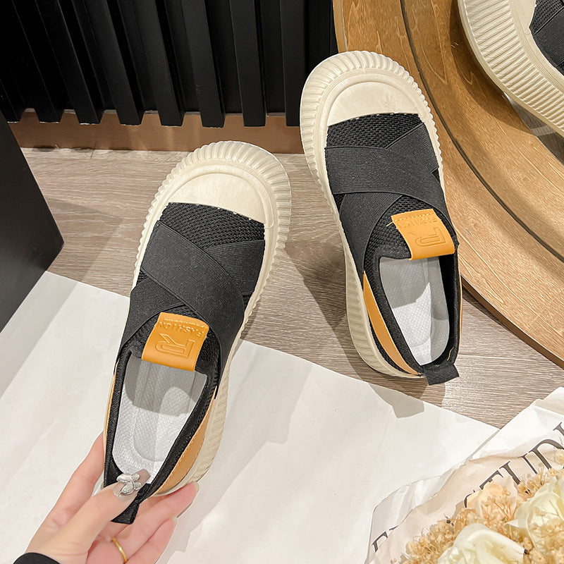 Damen Bequeme Slip-On Sneakers mit elastischem Riemen EB