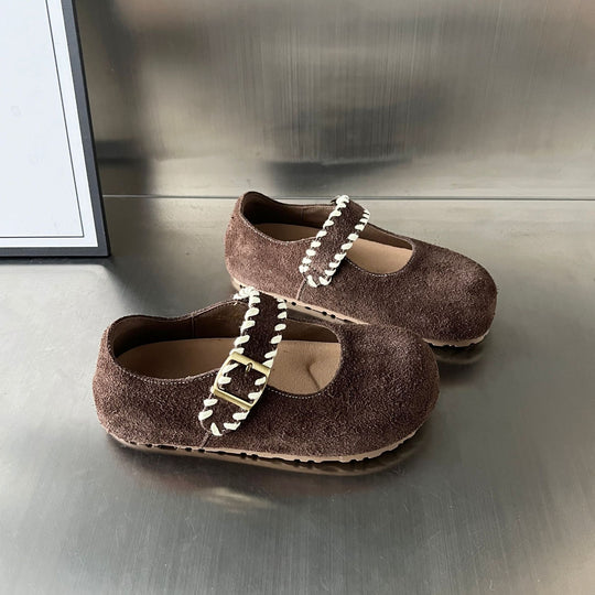 Damen Mokassins mit dekorativer Schnalle und weichem Wildleder EB