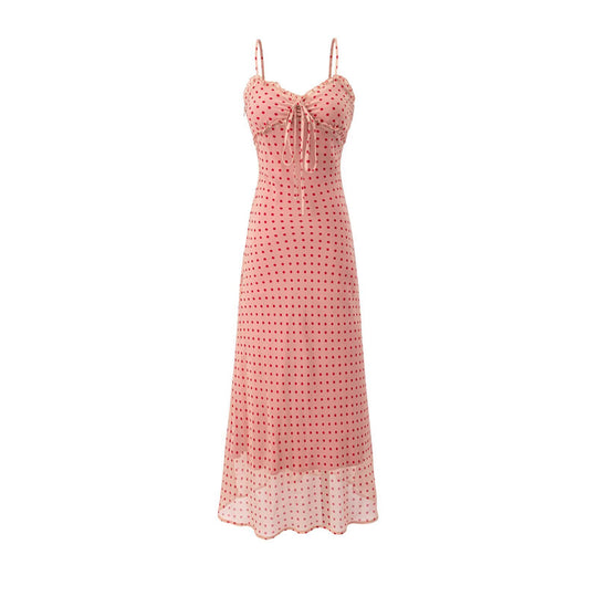 Damen Maxikleid mit schickem Punkte-Muster und verstellbaren Spaghettiträgern EB