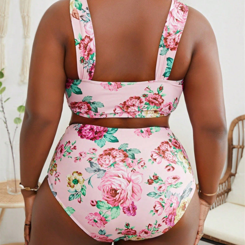 Damen Bikini-Set mit floralem Crop-Top und hohem Taillen-Schnitt EB