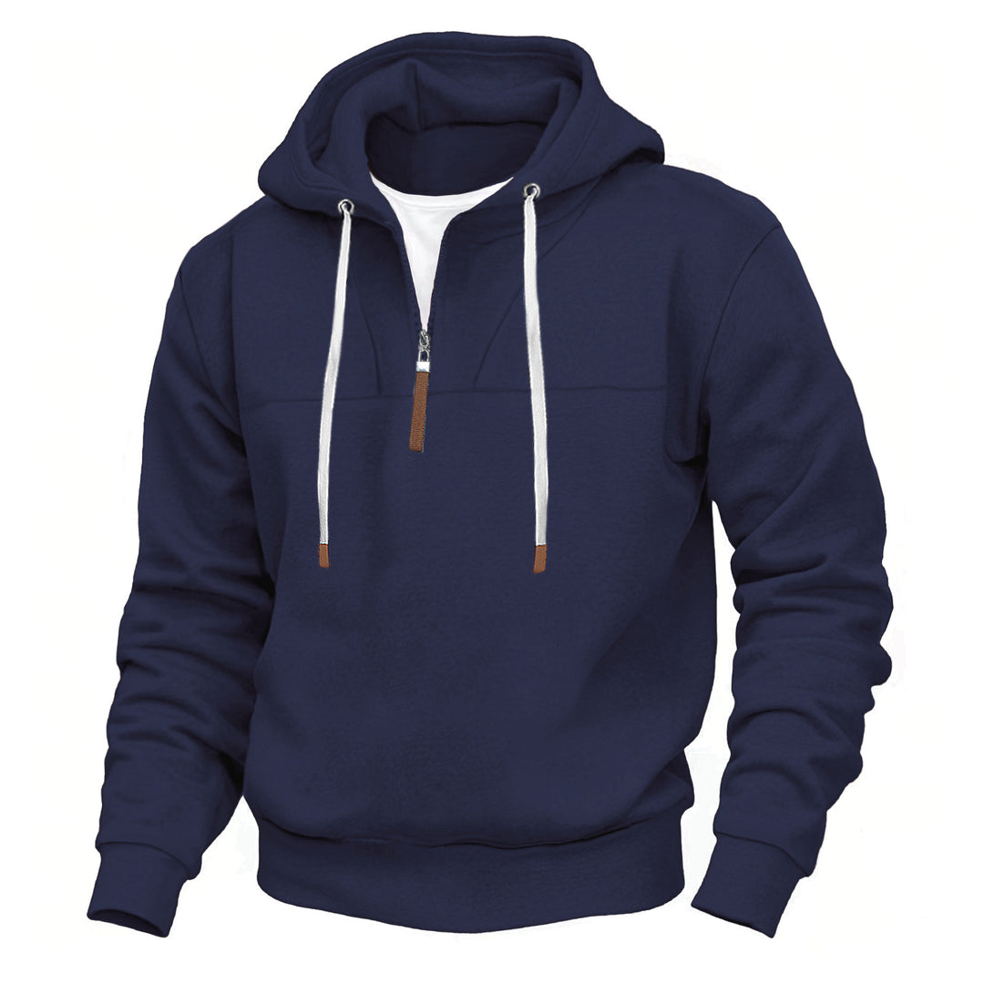 Herren nan Kapuzenpullover mit halbem Reißverschluss, weichem Innenfutter und Leder-Details EB