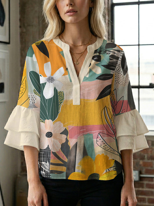 Damen kunstvolles Oberteil mit Rüschensleeves EB