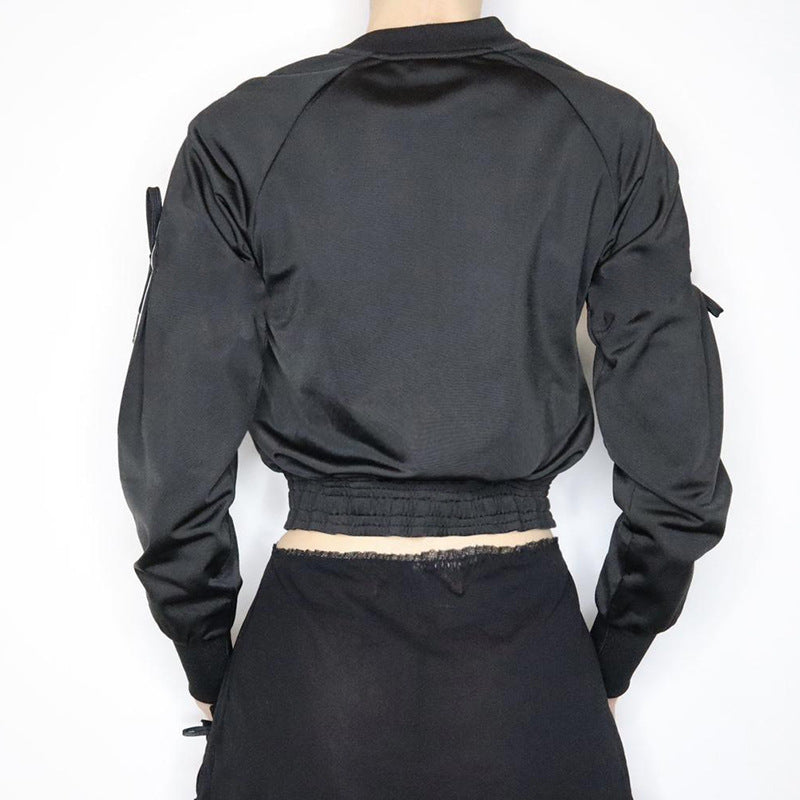 Damen nan sportive Zip-Jacke im Bomberstil mit seitlichen Streifen, Ärmel-Bindebändern und Kordelbund EB