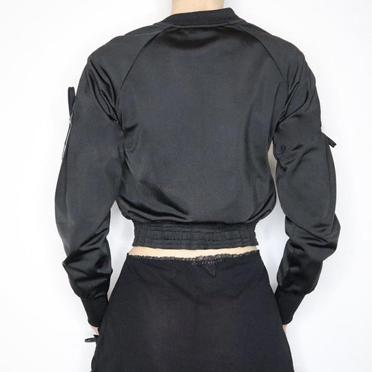 Damen nan sportive Zip-Jacke im Bomberstil mit seitlichen Streifen, Ärmel-Bindebändern und Kordelbund EB