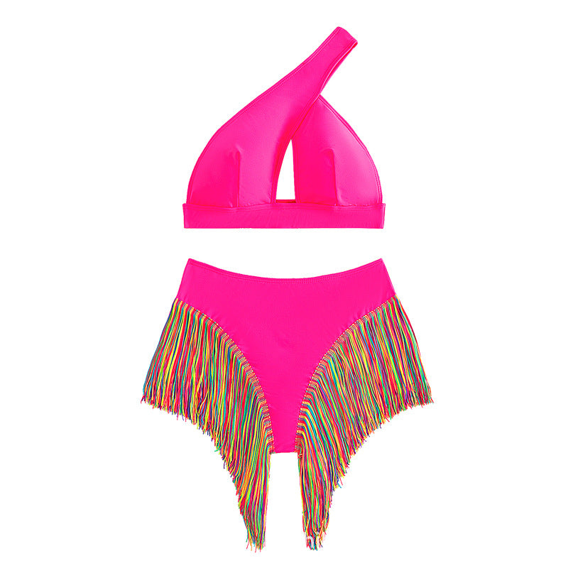 Damen Einseitiger Bikini mit fransigem Saum EB