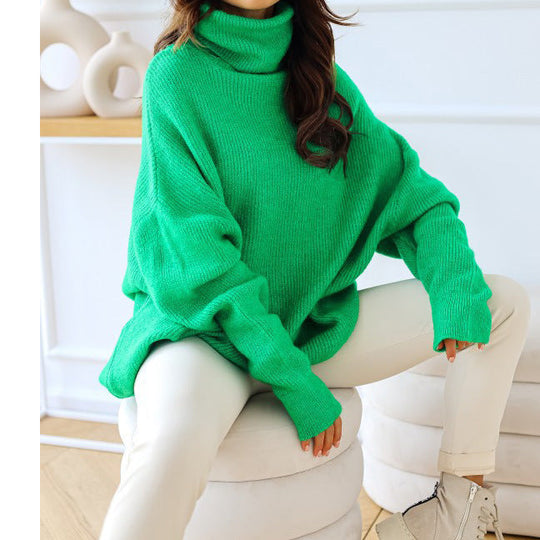 EB | Damen Strickpullover mit Rollkragen lockerer Sitz, einfarbig