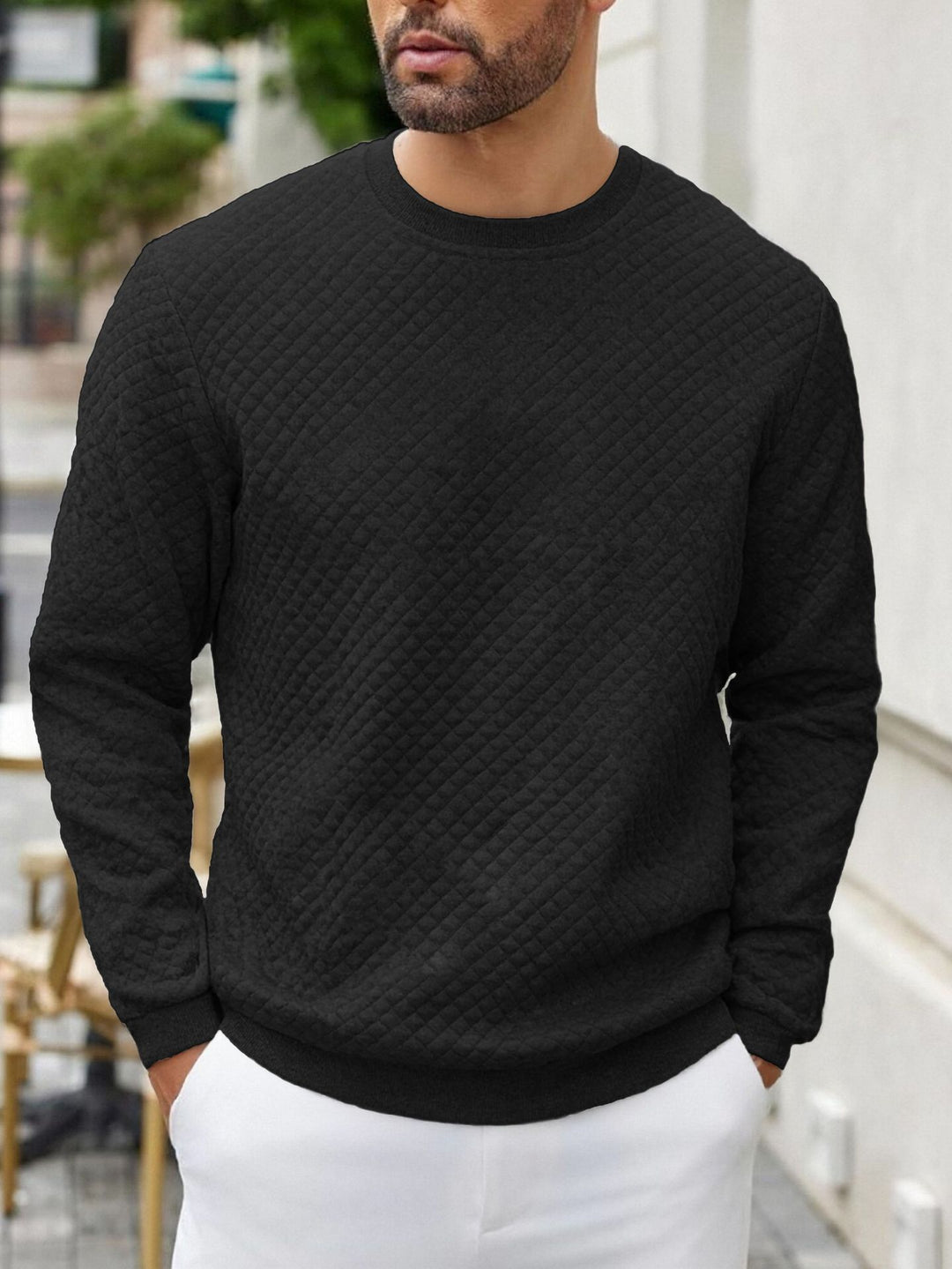 Herren nan gesteppter Sweatpullover mit Rautensteppung, geripptem Kragen und komfortablem Regular Fit EB