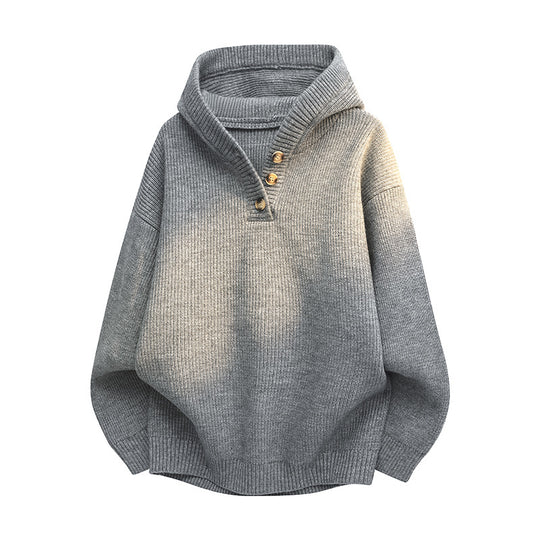 Damen Strickpullover mit halbem Reißverschluss und dekorativen Holzknöpfen EB