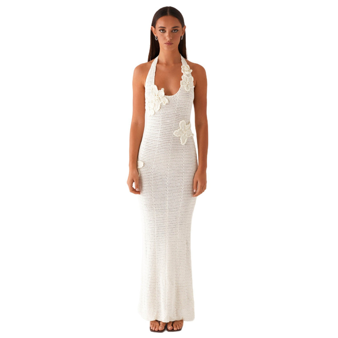 Damen häkel Maxi-Kleid mit floralem Design EB