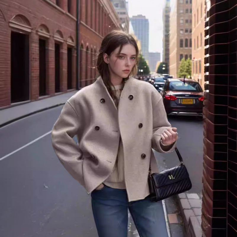 Damen Modische Doppelreihige Wolljacke mit zeitgenössischem Schnitt EB