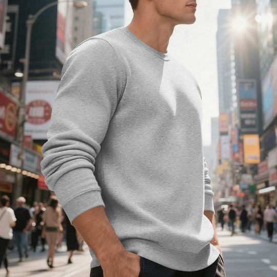 Herren lässiger Rundhals-Sweatshirt aus hochwertigem Baumwollmix mit strukturiertem Material EB