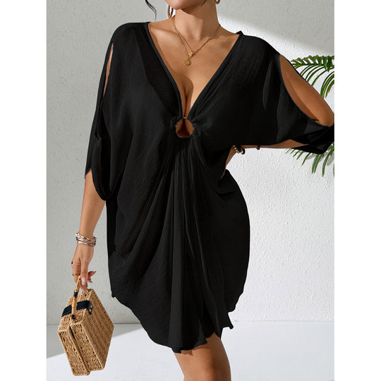 Damen Strandkleid mit tiefem V-Ausschnitt und lockerem Schnitt EB