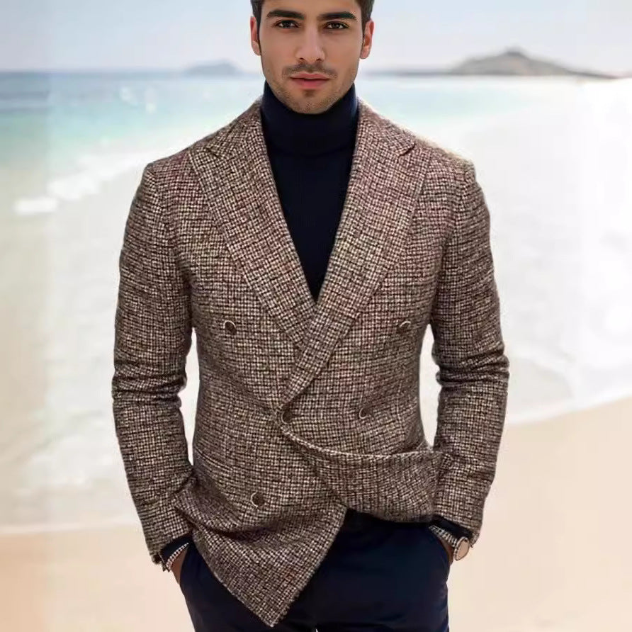 Herren modischer doppelreihiger Blazer mit feinem Strukturdesign EB