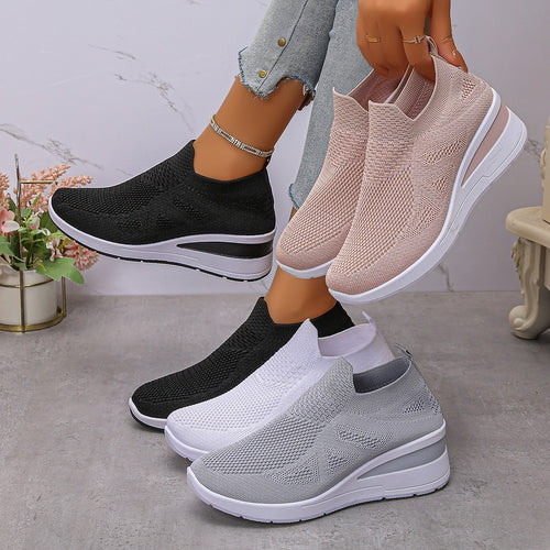 Damen Komfortable Wedge-Sneaker aus atmungsaktivem Strickmaterial EB