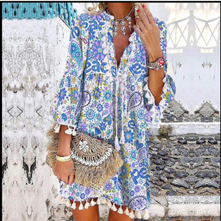 Damen Tunika-Kleid mit kreativem Print und Taschendetails EB