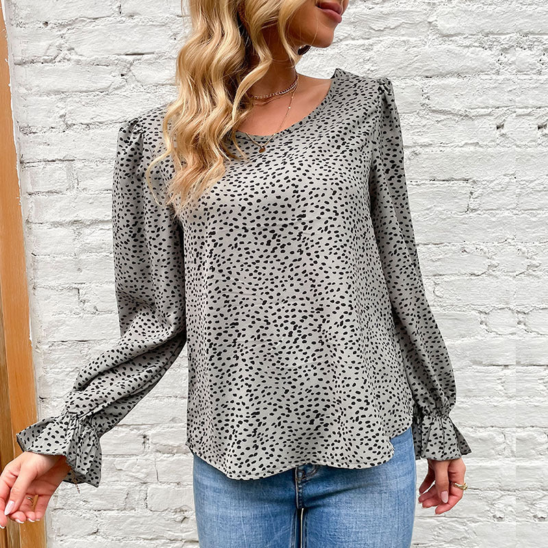 Damen Bluse mit eleganten Puffärmeln und Punkte-Design EB