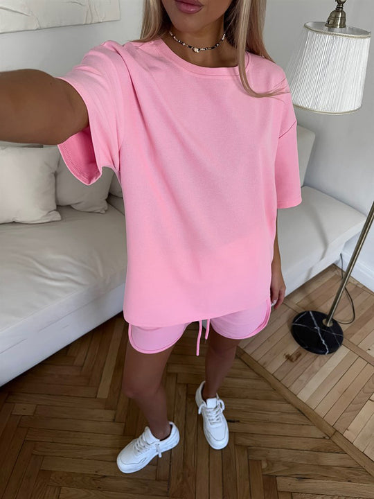 Damen lässiges T-Shirt und Shorts-Set mit lockerer Passform EB
