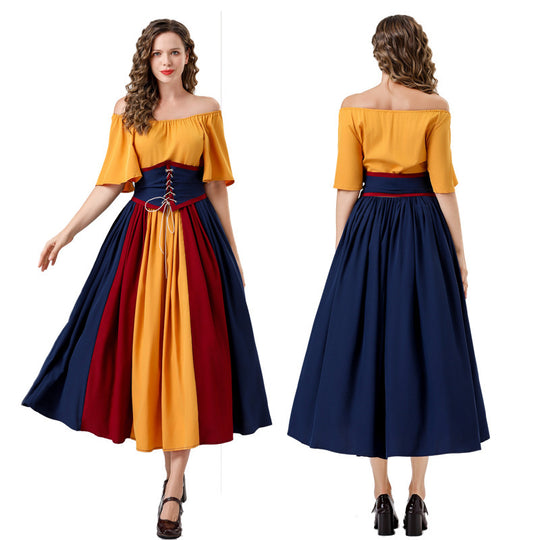 Damen Elegantes Maxikleid mit taillierter Schnürung und luftigen Ärmeln EB