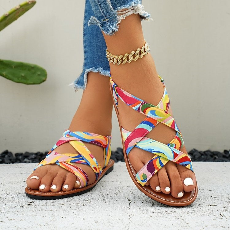 Damen Modesandalen mit buntem Riemendesign EB