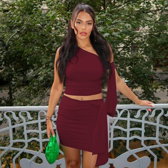 Damen One-Shoulder Mini-Kleid mit Raffung und elegantem Detail EB